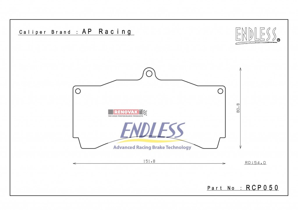 brzdové destičky / brake pads Endless RCP050N102SP pro brzdové třmeny / for brake calipers AP Racing CP3558/4284/5555/9660 RD54, 25mm, 6 pot