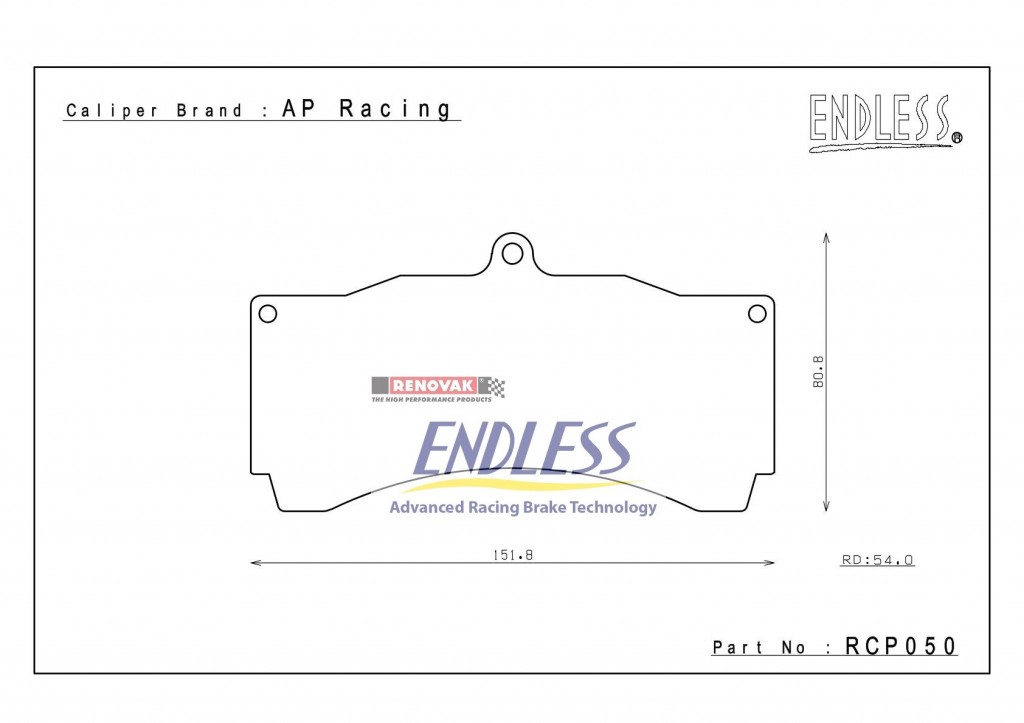 brzdové destičky Endless RCP050N102SP - pro třmeny AP Racing - CP3894D54 - 18mm (''CP3894D54'') - 152,1x68,9x18 - D54 mm