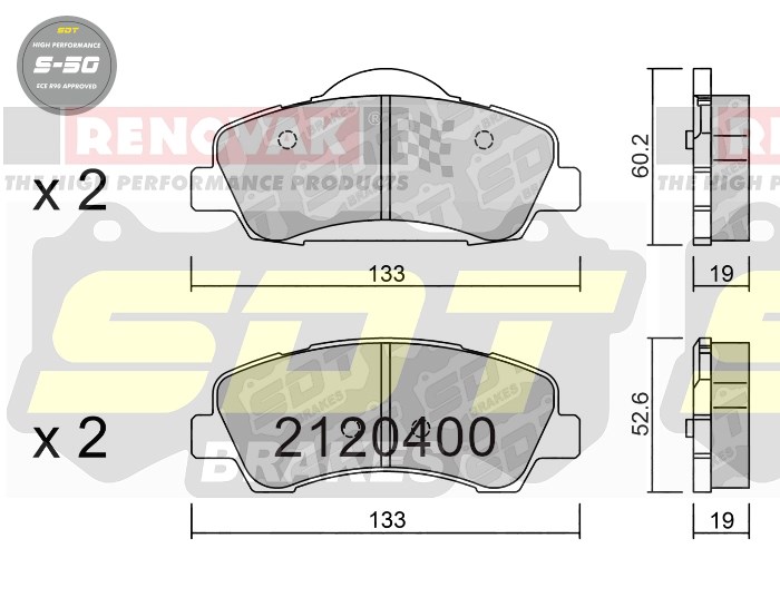 Sportovní brzdové destičky SDT Brakes S50/S50+/S50C  2120400