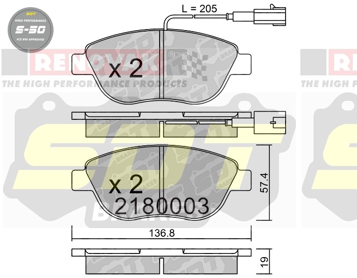 Sportovní brzdové destičky SDT Brakes S50/S50+/S50C  2180003