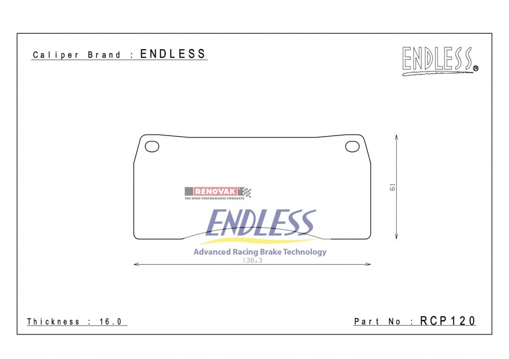 brzdové destičky / brake pads Endless RCP120ME20 pro brzdové třmeny / for brake calipers Endless EC660, EC671, 16mm
