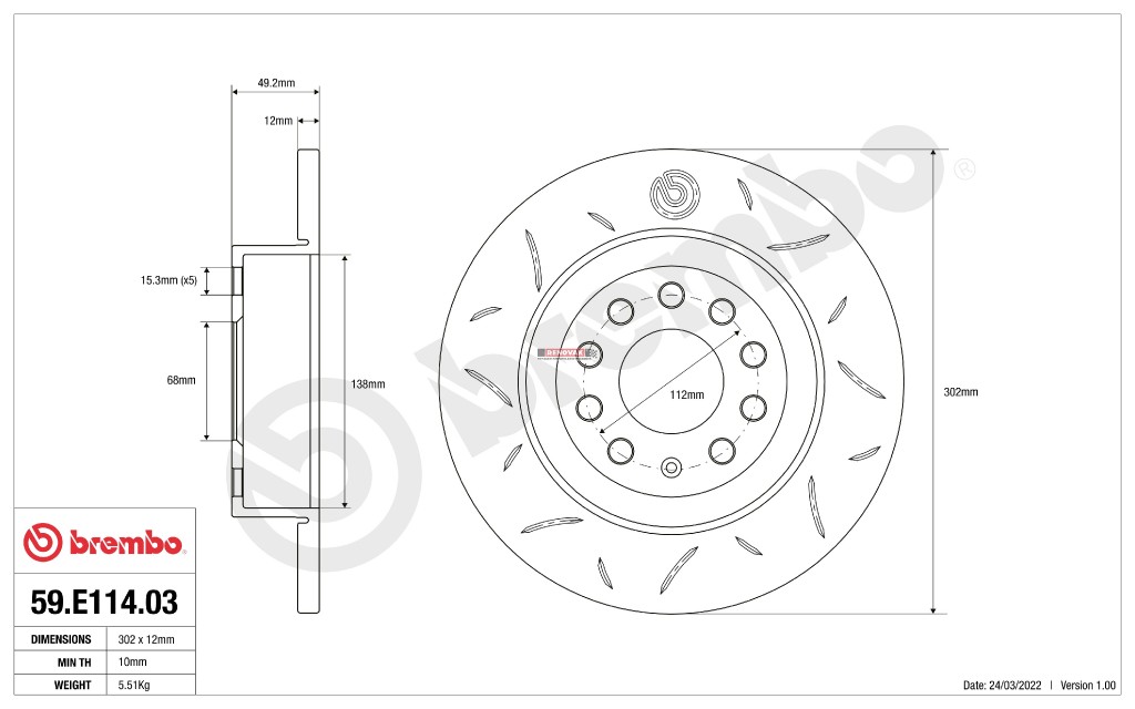 Sportovní brzdové kotouče Brembo TY3 59.E114.03
