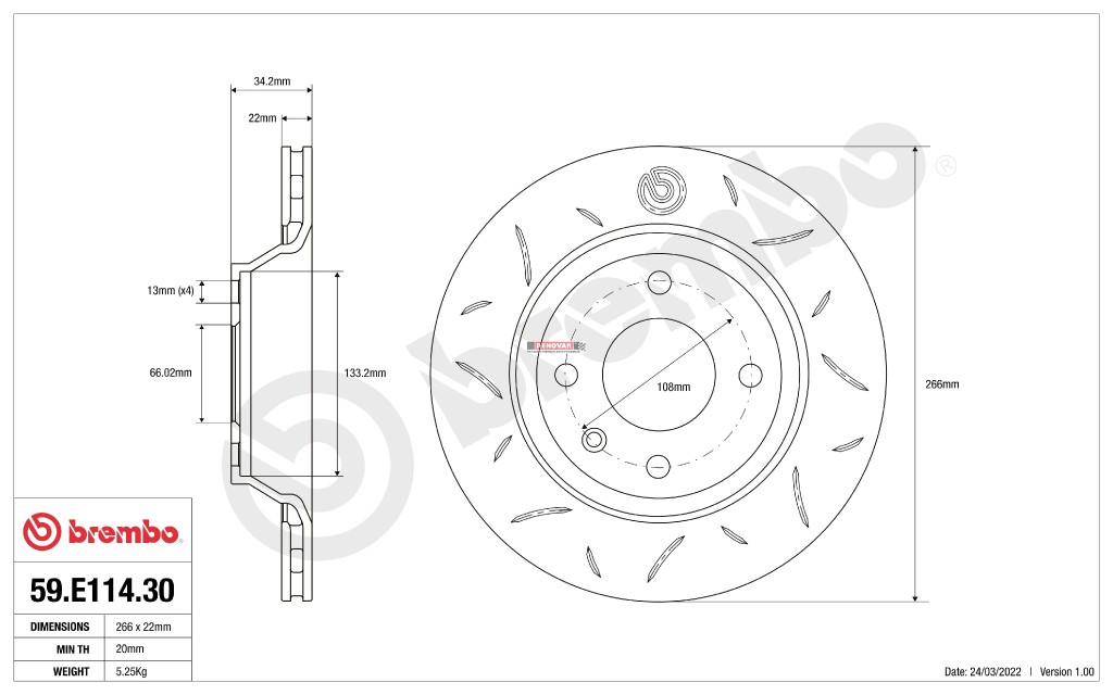 Sportovní brzdové kotouče Brembo TY3 59.E114.30
