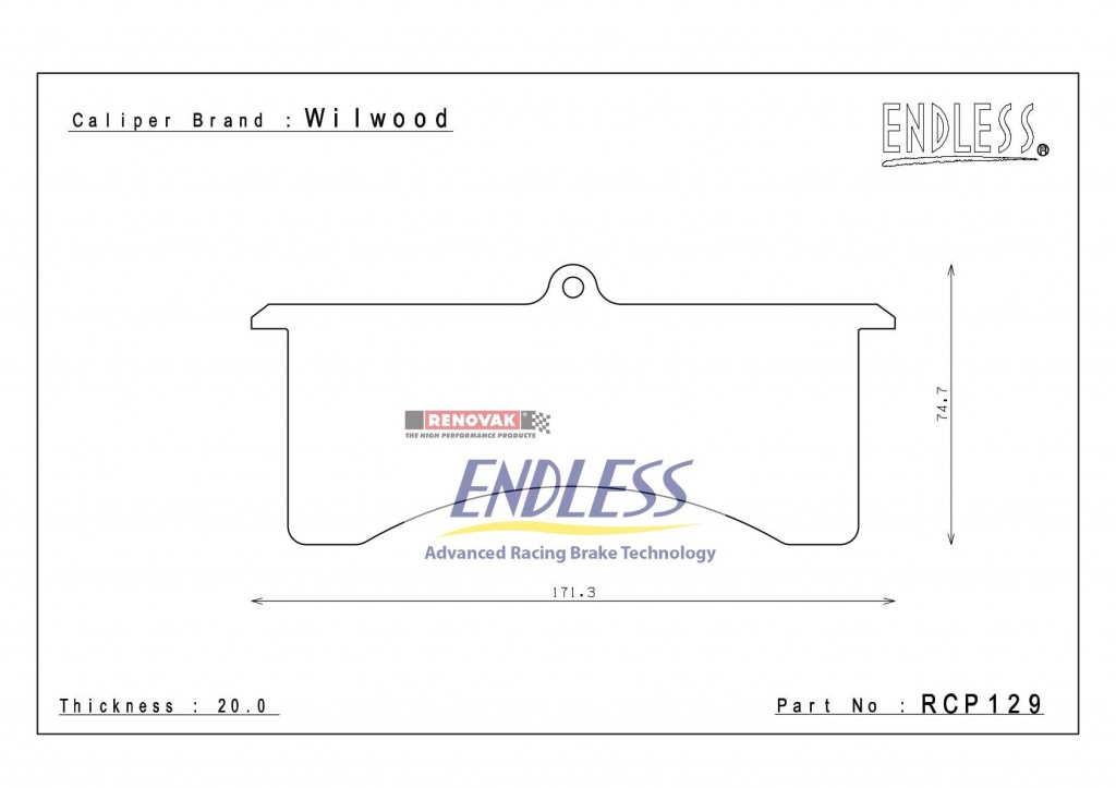 brzdové destičky / brake pads Endless RCP129N70Z pro brzdové třmeny / for brake calipers Wilwood , 20mm, 6 pot