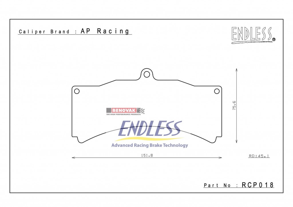 brzdové destičky / brake pads Endless RCP018N35S pro brzdové třmeny / for brake calipers AP Racing CP4284, 17mm, 6 pot