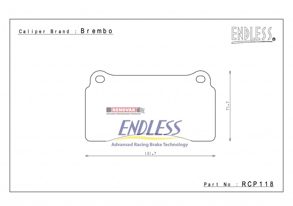 brzdové destičky / brake pads Endless RCP118N35S pro brzdové třmeny / for brake calipers Brembo NISSAN R35 GTR REAR, 17,5mm, 4 pot